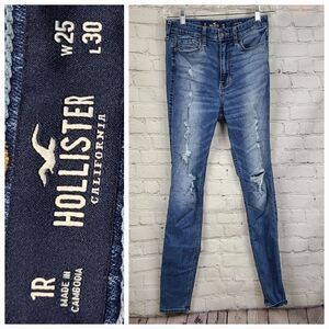 Hollister Ultra High Rise Skinny Distressed Holey Ripped Jeans 1R/25x30 Stretch